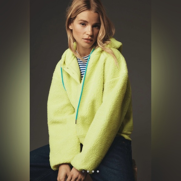 ANTHROPOLOGIE Porridge Vibrant Cozy Boxy Casual Sherpa Fleece Hoodie Size M - Picture 2 of 13